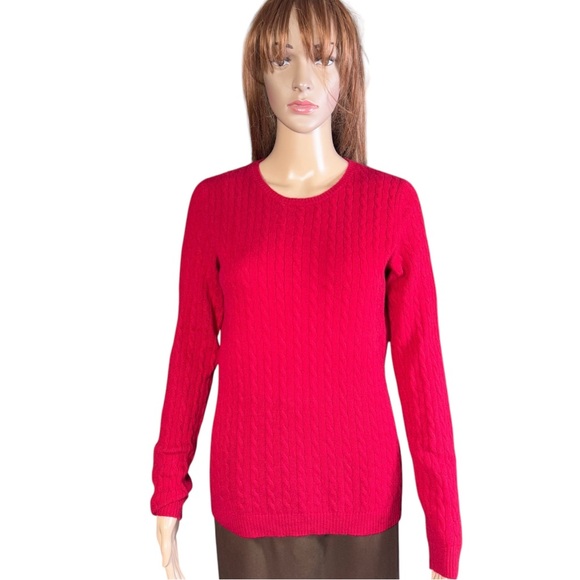 R Derwin Litchfield Red Cable Knit 100% 2 Ply Cashmere Sweater Size M - Picture 1 of 9
